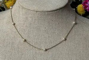 Vintage Chain And Pearls Necklace Gold thumbnail 1