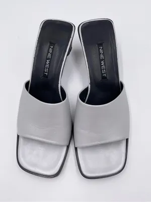 Vintage 90s Y2K Nine West Silver Square Toe Sandal Heels Size 5.5 Retro 2000s thumbnail 5
