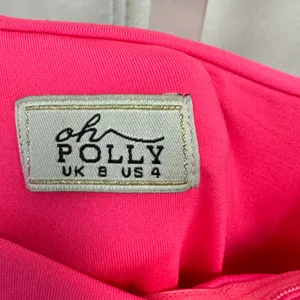 Oh Polly Neon Pink Ruched Bodycon Mini Dress Square Neck Spaghetti Strap US 4 thumbnail 7