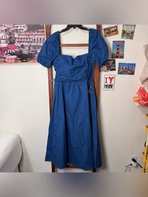 O.P.T. NEW River Blue Midi Dress Puff Sleeve OPT thumbnail 2