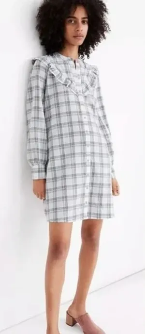 Madewell Shirt Dress Size Small Plaid Ruffle Long Sleeve‎ Button Down Western thumbnail 1