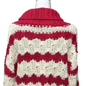 Gary Collective Preppy Chic Striped Turtleneck Pink Cream Cozy Knit Sweater L thumbnail 6