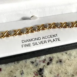 Unbranded XO Link Bracelet Women 7.5 Gold Diamond Accent 18K Gold‎ Over Silver thumbnail 2