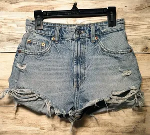 Zara Blue Jean Shorts Distressed Vintage Style 0 thumbnail 1