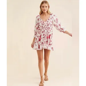 Free People Womens Dress Sz M Pink Camella Mini Floral Cottagecore‎ Prairie Boho thumbnail 3