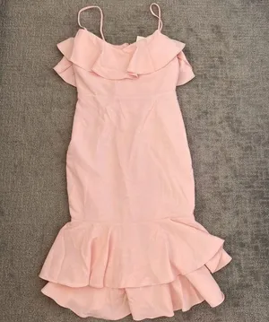 Likely 499  revolve pink ruffle midi dress thumbnail 4