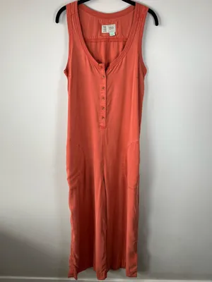 Anthropologie Saturday Sunday Ilene Button Front Jumpsuit Orange Pockets Fall Sm thumbnail 2