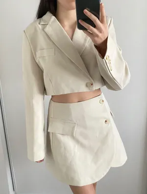 Blazer & Mini Skirt Set Tan thumbnail 1