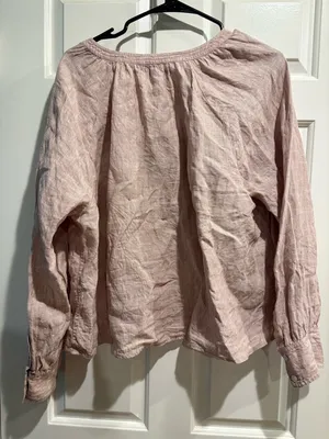Quince European Linen Peasant Top pink chambray sz XL Cottagecore thumbnail 6