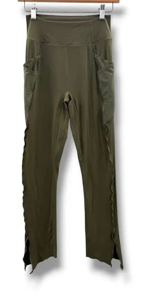 Halara Leggings Womens S‎ Olive Green Ruffle Hem Side Pocket High Rise Yoga Pant thumbnail 1