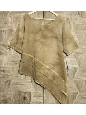 NWT Maria De Guadalajara Asymmetric Hem Cotton Tunic Blouse Tan Small Boho thumbnail 7