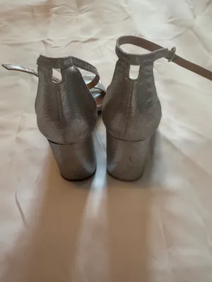 Kelly & Katie Metallic Silver Ankle-Strap Block Heels thumbnail 3