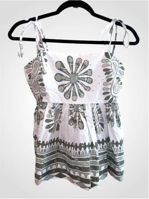 Entro Boho Cotton Peplum Cami Top & Wide Leg Pants Set Size S thumbnail 2