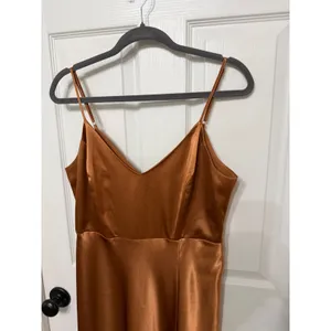Birdy Grey Jay Dress Shiny Satin Rust Orange Bridesmaid Formal‎ Maxi Slit Size L thumbnail 3