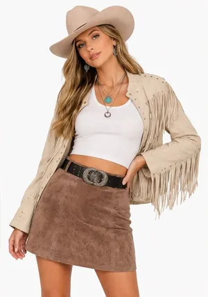 Blank NYC Suede Leather Mini Skirt Size 27 Brown Zip Front Boho Western Chic thumbnail 1