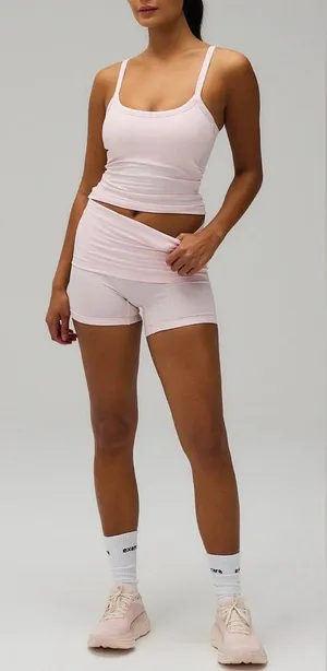 LA Glow Ribbed High-Waist Bike Shorts set in Pale Pink thumbnail 1