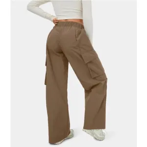 Halara Mid Rise Button Zipper Side Pocket Wide Leg Cargo Size Small Brown NWT thumbnail 2