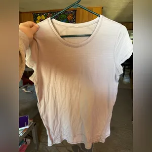 Lululemon Women’s Light Purple/ White Tshirt Striped Size 6 thumbnail 1
