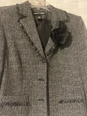 Norton McNaughton Women's Tweed Fringe Blazer Black White Sz 10P thumbnail 3