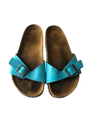 Birkenstock Madrid Slide Sandals Glossy Patent Birko-Flor Turquoise Blue 37 US 6 thumbnail 3