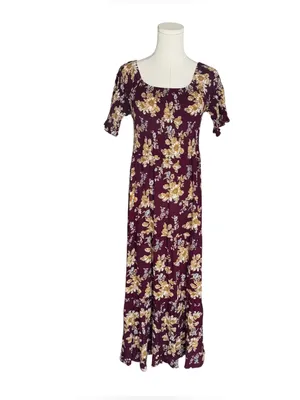 Natural Life - Burgundy Floral Maxi DressBoho Smocked Rayon Midi Maxi Sz XS/S thumbnail 2