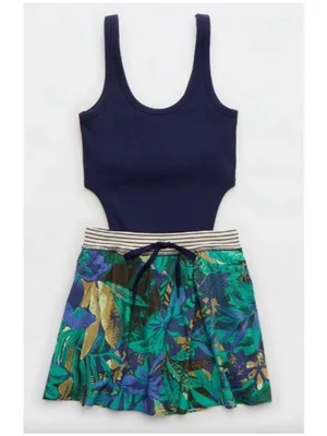 Offline by Aerie Ribbed Cut-out Romper Dress Navy Blue Green Floral Active thumbnail 2