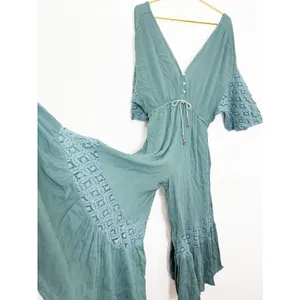 Free People Angela Jumpsuit Dried Pine Crochet Jumper Large Flowy Bohemian thumbnail 11