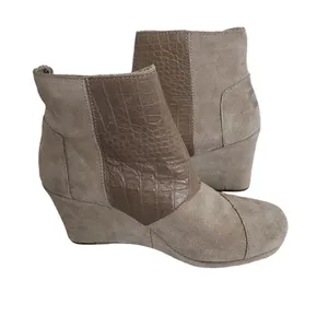 Toms taupe alligator embossed suede wedge bootie thumbnail 2