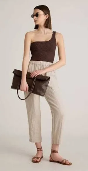Quince M Women's 100% European Linen Tapered Ankle Pants Flax 24" inseam thumbnail 1