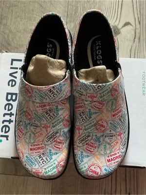 Klogs Missy women’s Madrid passport travel print patent leather slip on clogs thumbnail 2