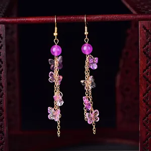 Purple Butterfly Dangle Drop Earrings for Women,Long Tassel Butterfly Earrings thumbnail 1