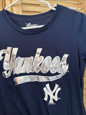 New York Yankees Navy Graphic Tee with Metallic Script Large Blue thumbnail 2