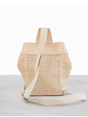 BEIS The Naturals Sling Rattan Woven Crossbody Bag Purse Beige NEW NWT Sold Out thumbnail 2