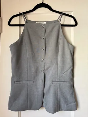 Abercrombie & Fitch Gray Button-Front Sleeveless Jumpsuit Top thumbnail 1