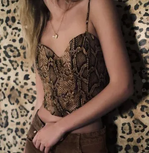 Nwt Animal Print Bustier Spaghetti Strap Crop Top thumbnail 1
