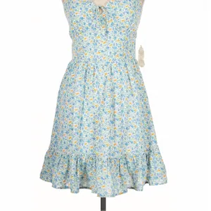 Altar'd State White Blue Eloise Floral Mini Dress Ruffle Hem Large Cottagecore thumbnail 4