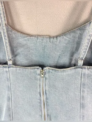Lone Star S Pale Blue Cotton Stretch Denim Spaghetti Strap Sun Mini Dress thumbnail 3