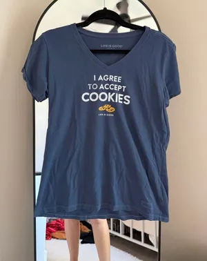 Life Is Good Navy Blue V-Neck Tee with Cookie Graphic thumbnail 1