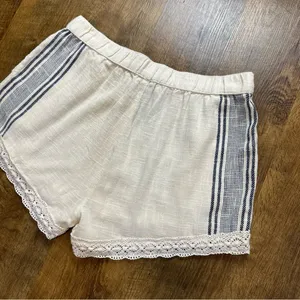 NWT Aerie Cotton Linen Stripe Lace Shorts Sz Medium Tie Waist thumbnail 8