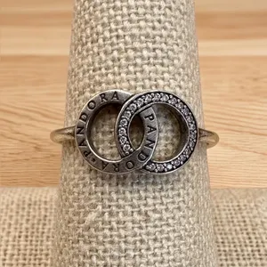 Pandora Signature Circle Logo Ring CZ Sterling Silver Size 8.5 thumbnail 2