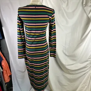 J. Crew Striped Knit‎ Midi Dress Long Sleeve Pink Green Yellow Navy Size 2 New thumbnail 3