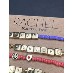 New RACHEL Rachel Roy Gold Tone 5 Piece Inspirational Bead Stretch Bracelet Set thumbnail 3