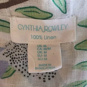 Cynthia Rowley Womens White 100% Linen Nature Shirt Bird Floral Short Sleeve M‎ thumbnail 3