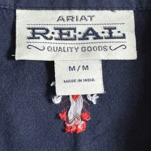 Ariat Real Mesmeric M Navy Blue Geometric Embroidered Western Shirt Long Sleeve thumbnail 4