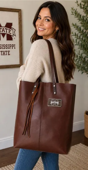Canyon Leather Tote Bag Brown Mississippi State Full Grain Leather NWT thumbnail 1
