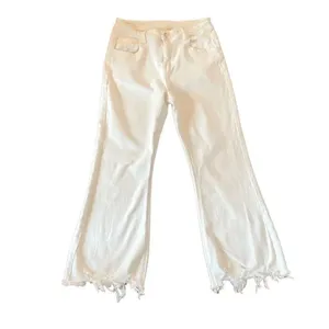 Lolong white high rise kick crop distressed hem jeans 8 thumbnail 3