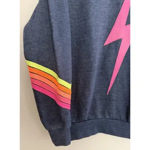 Aviator Nation Lightning Bolt Neon Chevron 5 Stripe Crew Sweatshirt Size Medium thumbnail 7