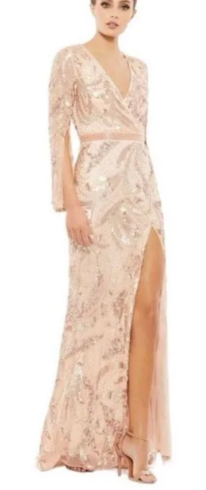MAC DUGGAL 5222 Sequin Faux Wrap Split Long Sleeve Gown Size 8 New w/ Tag $598 thumbnail 1