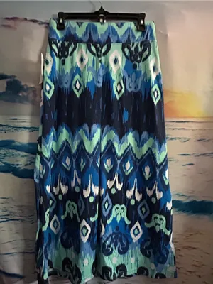 KEREN Hart Women’s Blue & Green Ikat Print Maxi Skirt SM NWT thumbnail 2