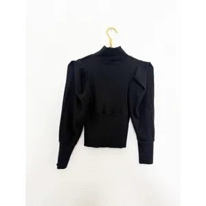 Free People Lala Top in Black Size Small Ribbed Puff Sleeve Cropped Minimalist thumbnail 12